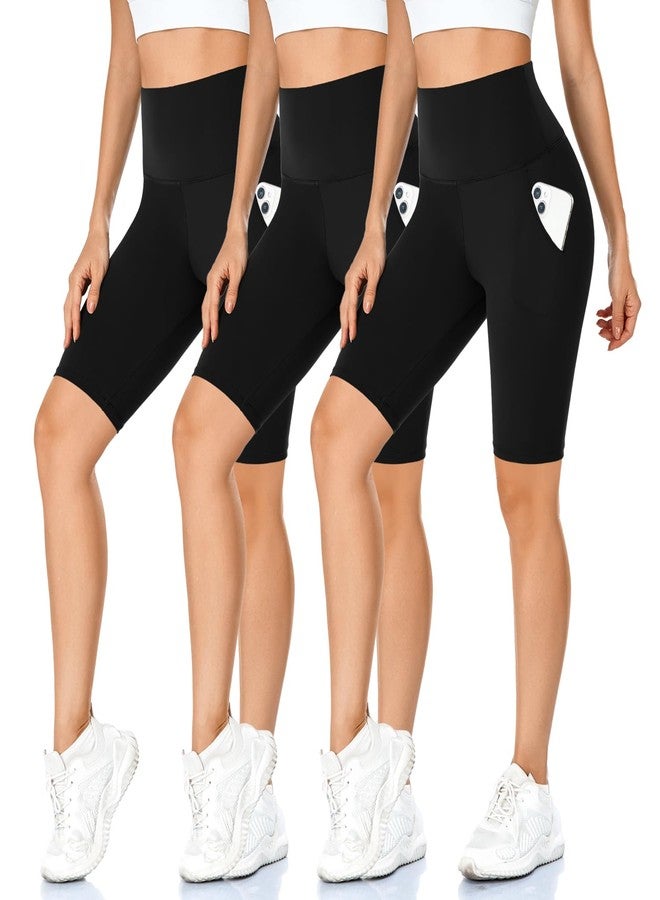 MOREFEEL 3 Pack Buttery Soft Biker Shorts for Women – 8" High Waist Tummy Control Workout Yoga Running Gym Athletic Shorts Black Black Black - Image 1